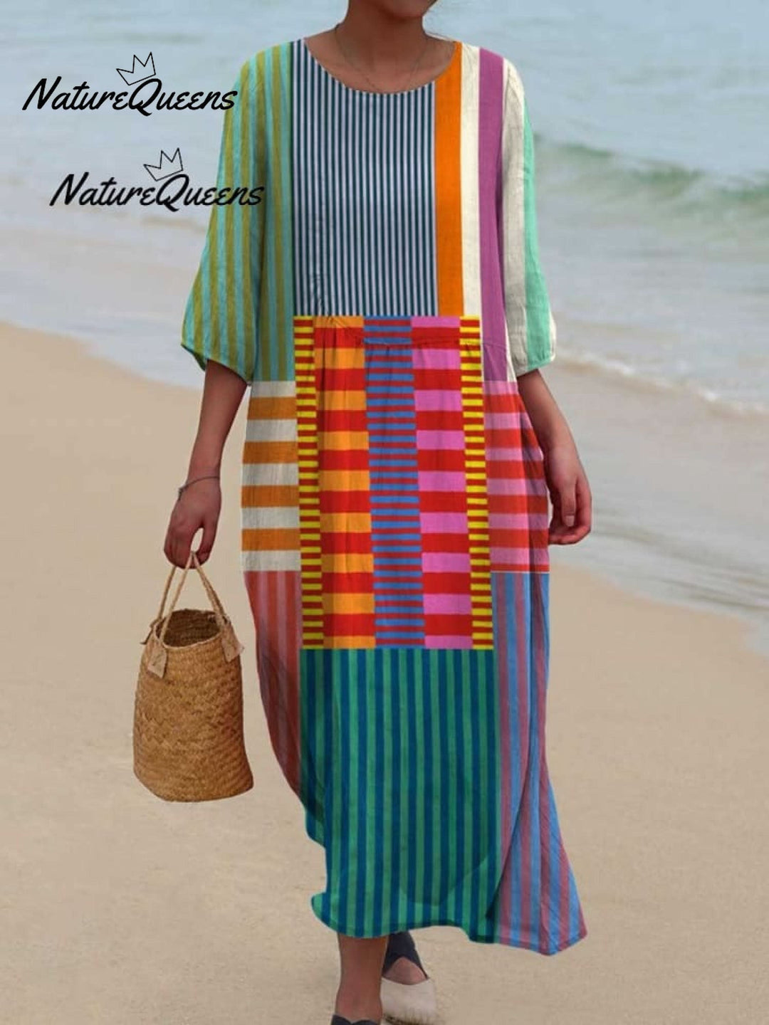 Women's Vintage Geometric Pattern Art Print Cotton Dress