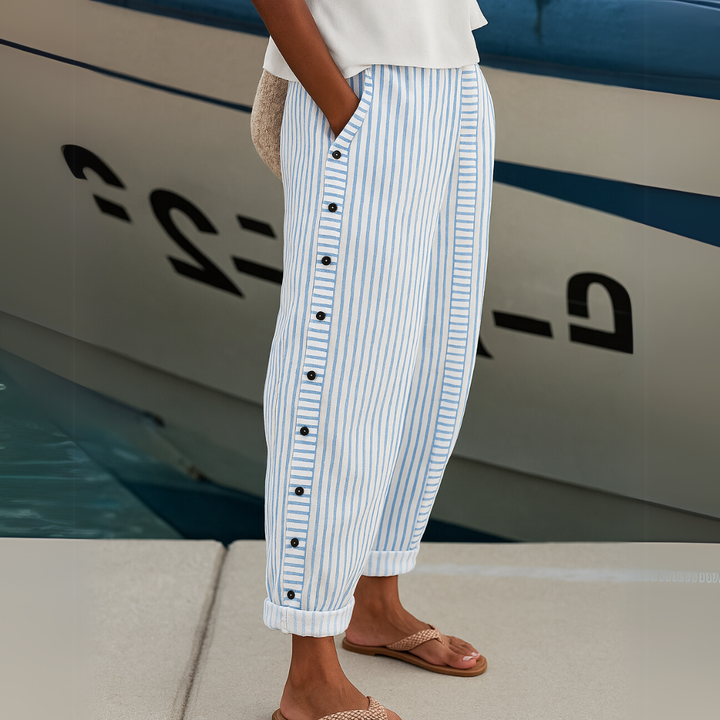 Freya - Seabreeze Stripe Button Trousers