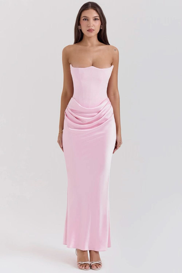 Hera - Elegant Retro Solid Color Strapless Party Dress