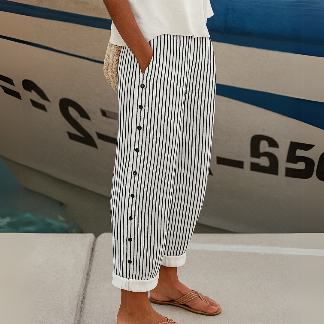 Freya - Seabreeze Stripe Button Trousers