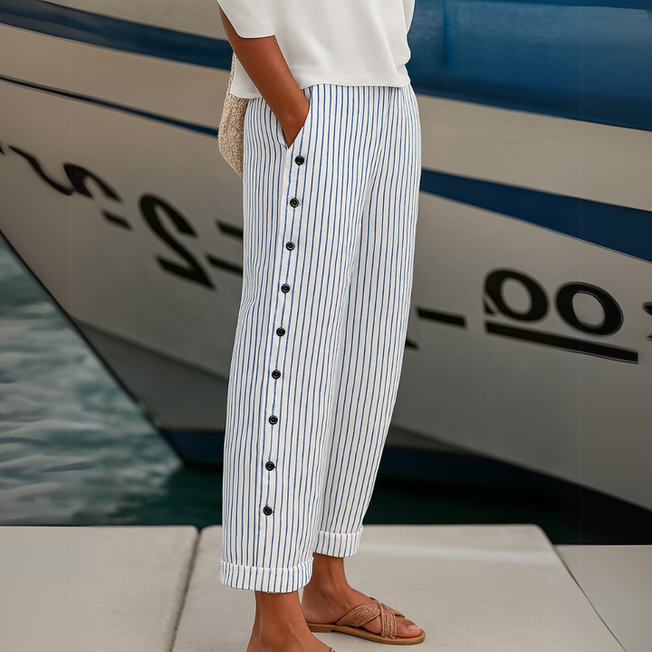 Freya - Seabreeze Stripe Button Trousers