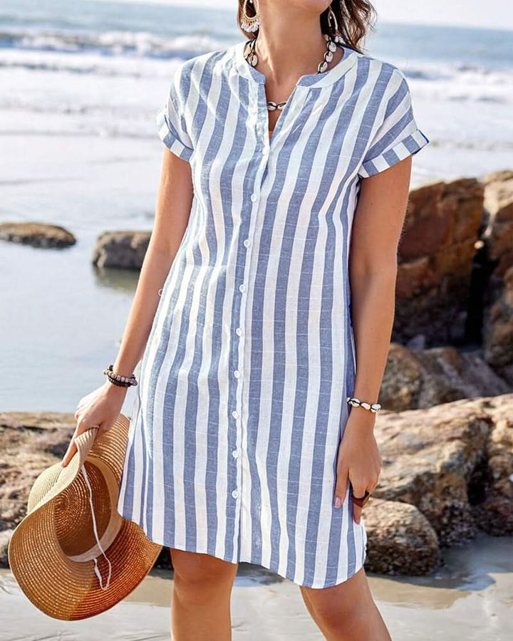 Martine™ | Elegant Striped Shirt Midi Dress