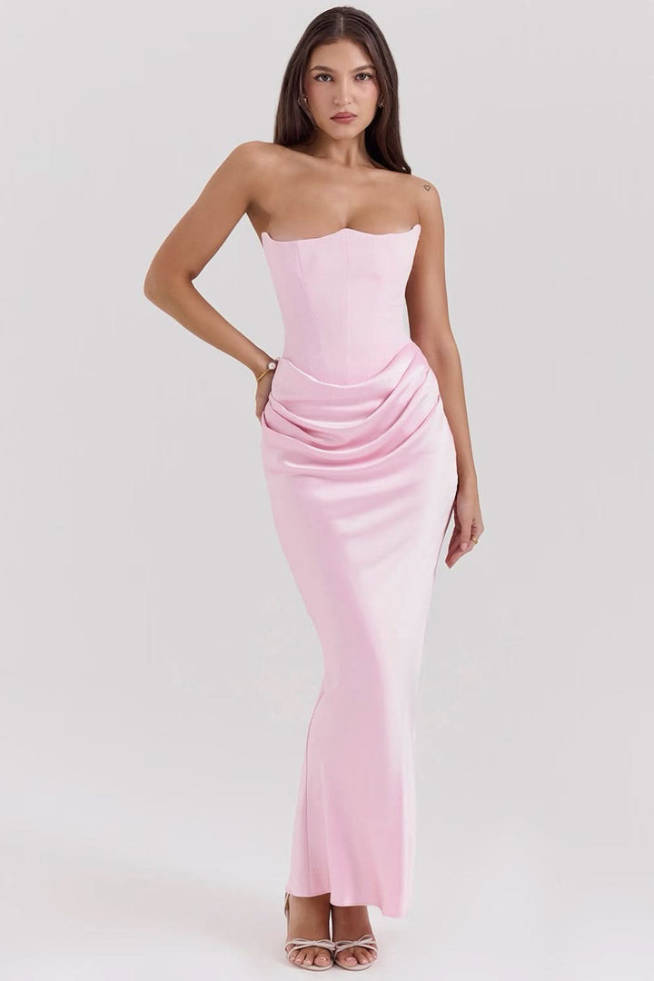 Hera - Elegant Retro Solid Color Strapless Party Dress