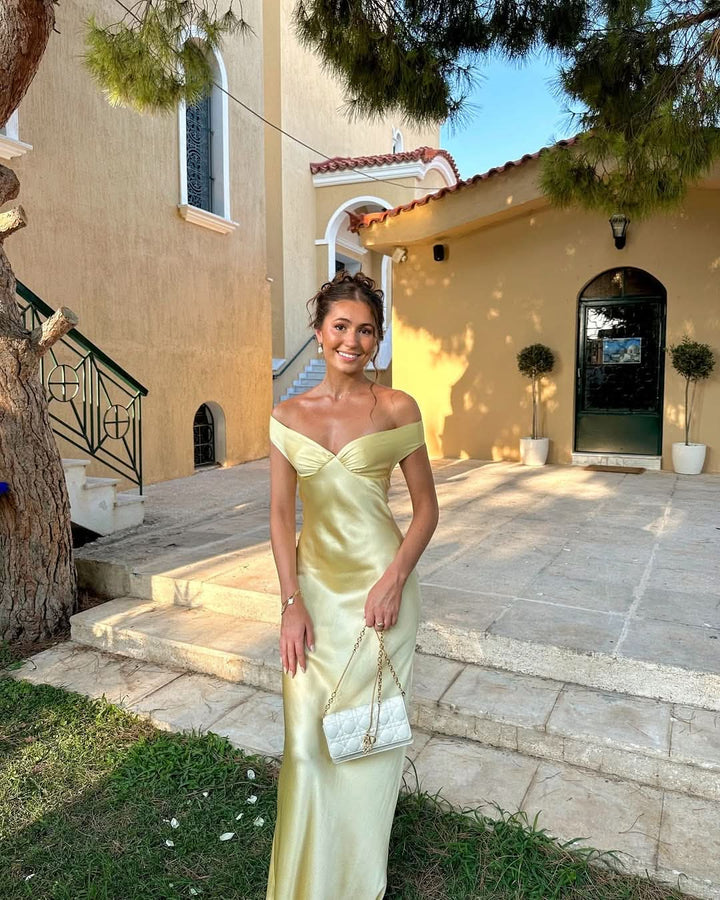 Dove - Strapless Satin Off-Shoulder Evening Dress