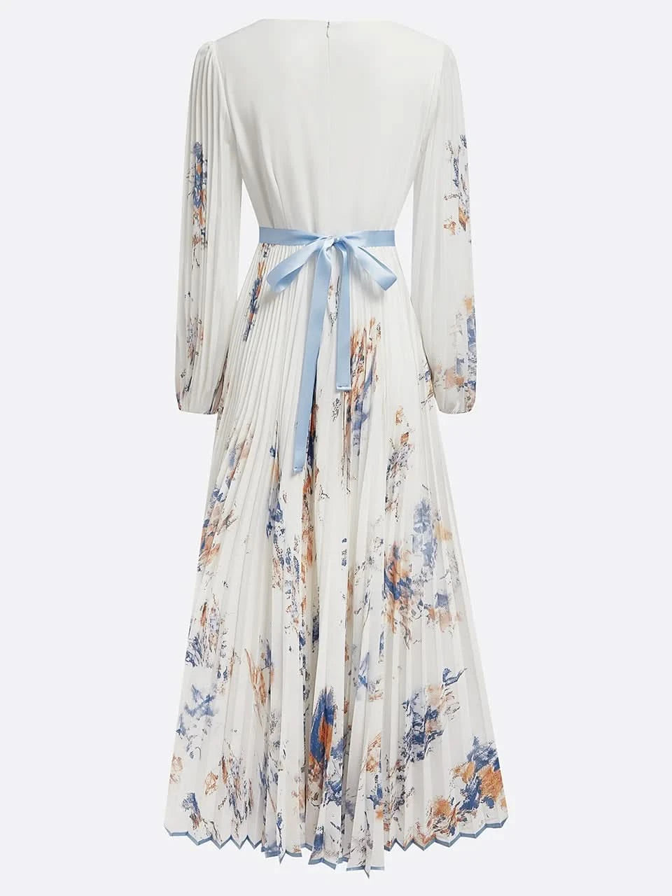Halston - Elegant V-Neck Puff Sleeves Maxi Dress