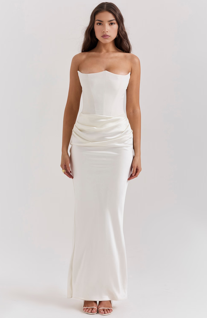 Hera - Elegant Retro Solid Color Strapless Party Dress