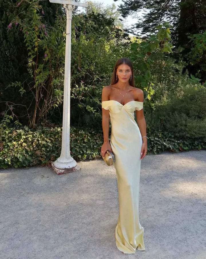 Dove - Strapless Satin Off-Shoulder Evening Dress