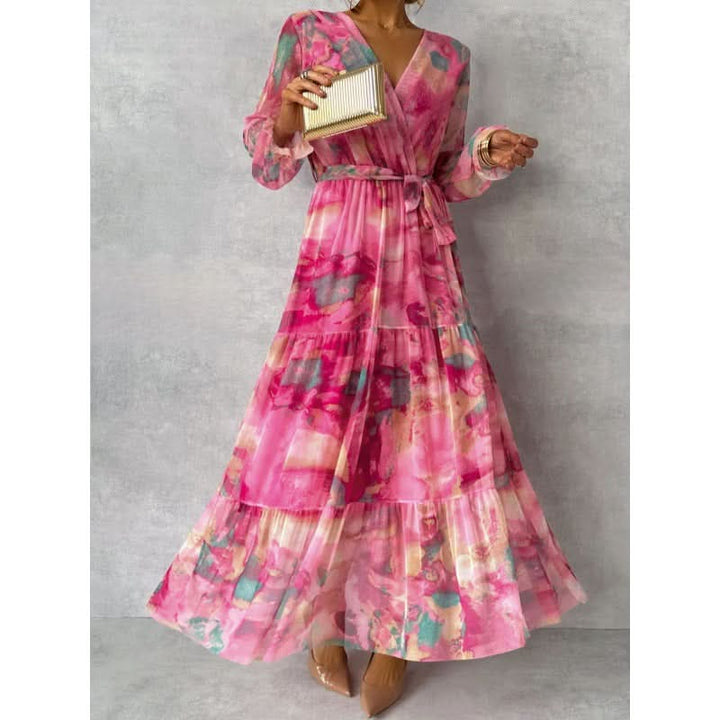 Trinity - Pleated V-Neck Boho Maxi Dress