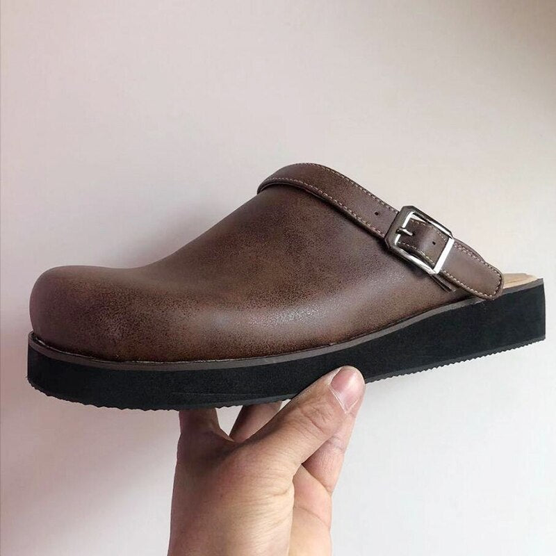 Cody | Brown Leather Slip-On Clogs