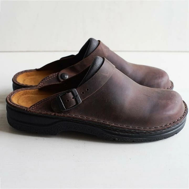 Cody | Brown Leather Slip-On Clogs