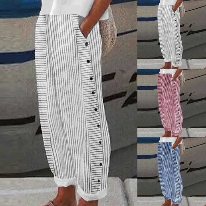 Anna - Seabreeze Stripe Button Trousers