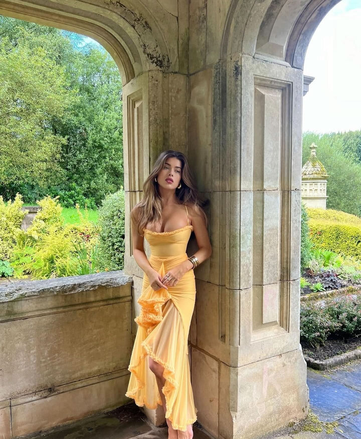 Fauna - Ruched Ruffle Dovetail Party Dress