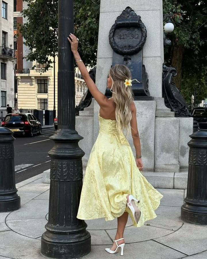 Niamh - Elegant Embroidered Deep V Sleeveless Dress