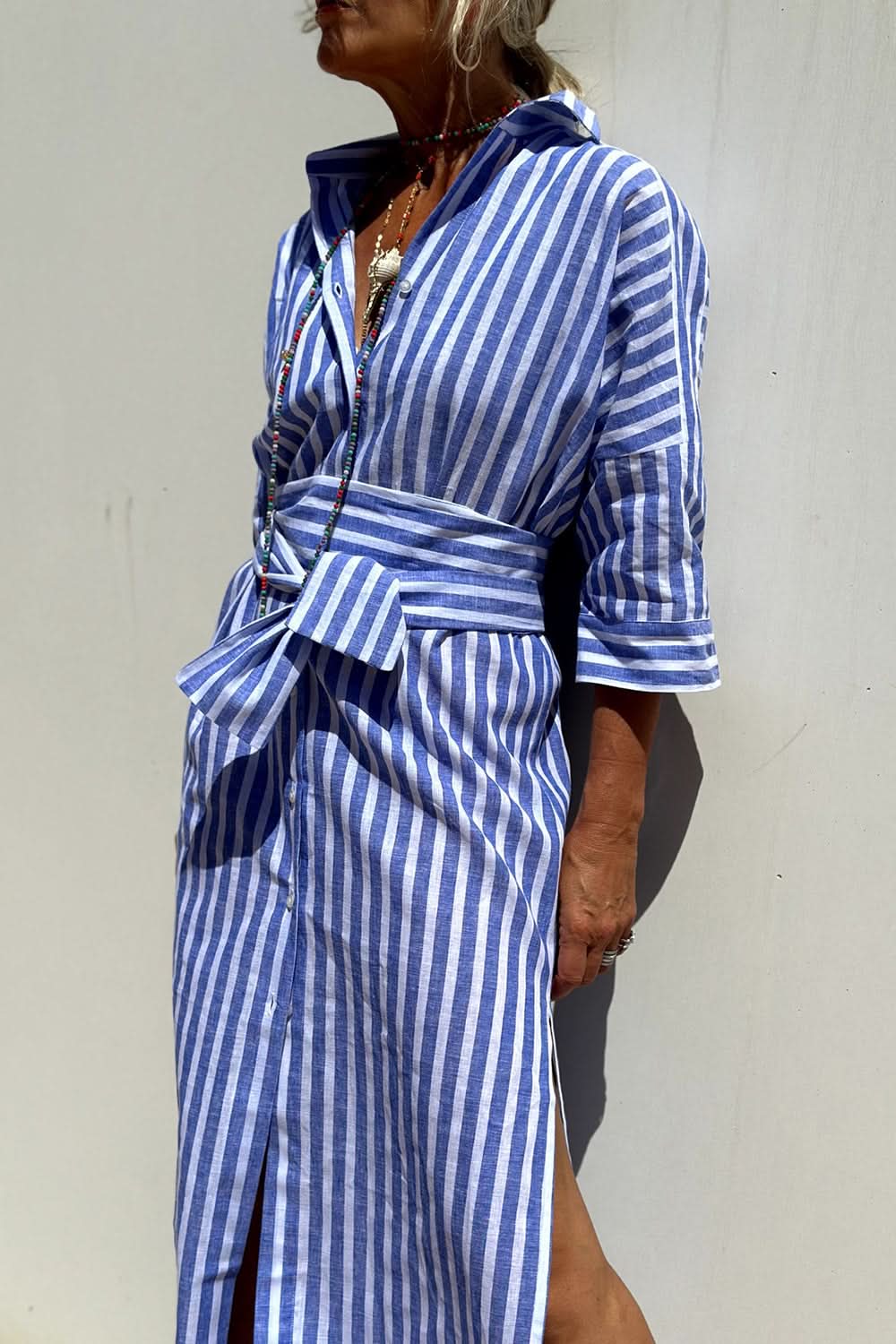Sophia™ | Striped Shirt Midi Dress
