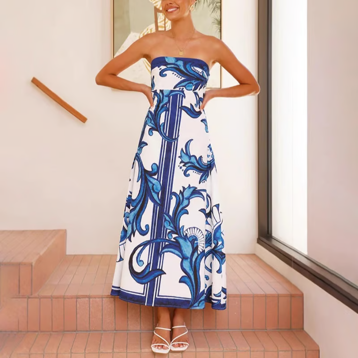Iris - Vintage Printed Long Tube Dress