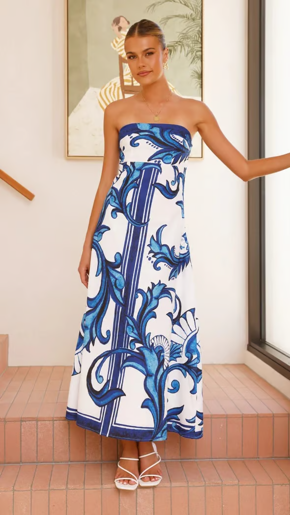 Iris - Vintage Printed Long Tube Dress