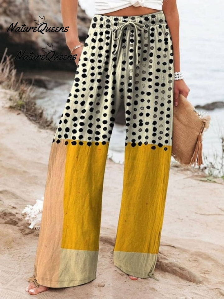 Women's Yellow Color-blocked Dots Art Watercolor Splash Fluid Art Print Flowy Dress