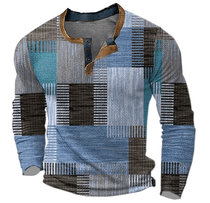 Norbert | Men's Winter Patchwork Knit Henley Top