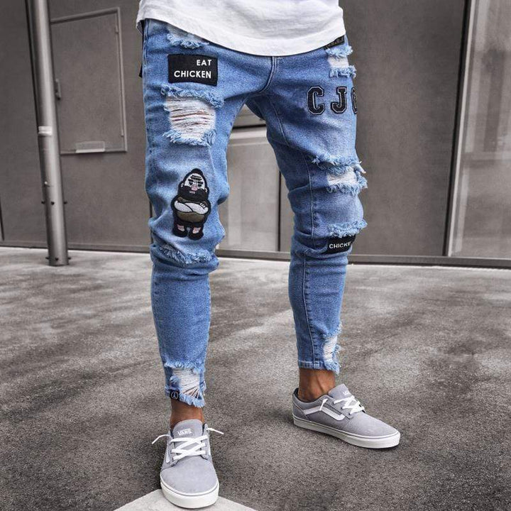 Bertram | Men's Stylish Ripped Skinny Jeans with Patches